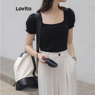 Lovito Camiseta Feminina Casual Com Babados Lisos LNE44017