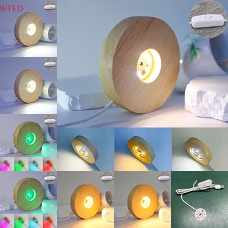 (WTED) 10cm Base De Luz De Madeira LED Recarregável Giratória Suporte De Lâmpada Arte Com Adaptador De Energia