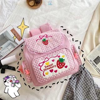 Mochila De Morango Estilo Doce Com Espaço De Armazenamento Ample E Bolsos Múltiplos