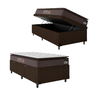 Cama Box Baú Solteiro Colchão Espuma D45 Pillow Top Strong 88x188x65cm Marrom Hellen - Suporta até 1