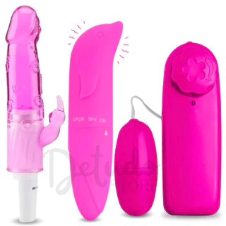 Kit Vibrador Feminino Ponto G Golfinho + Vibrador Jelly Rabbit Clitóris + Vibrador Bullet Multivelocidades Sex Shop