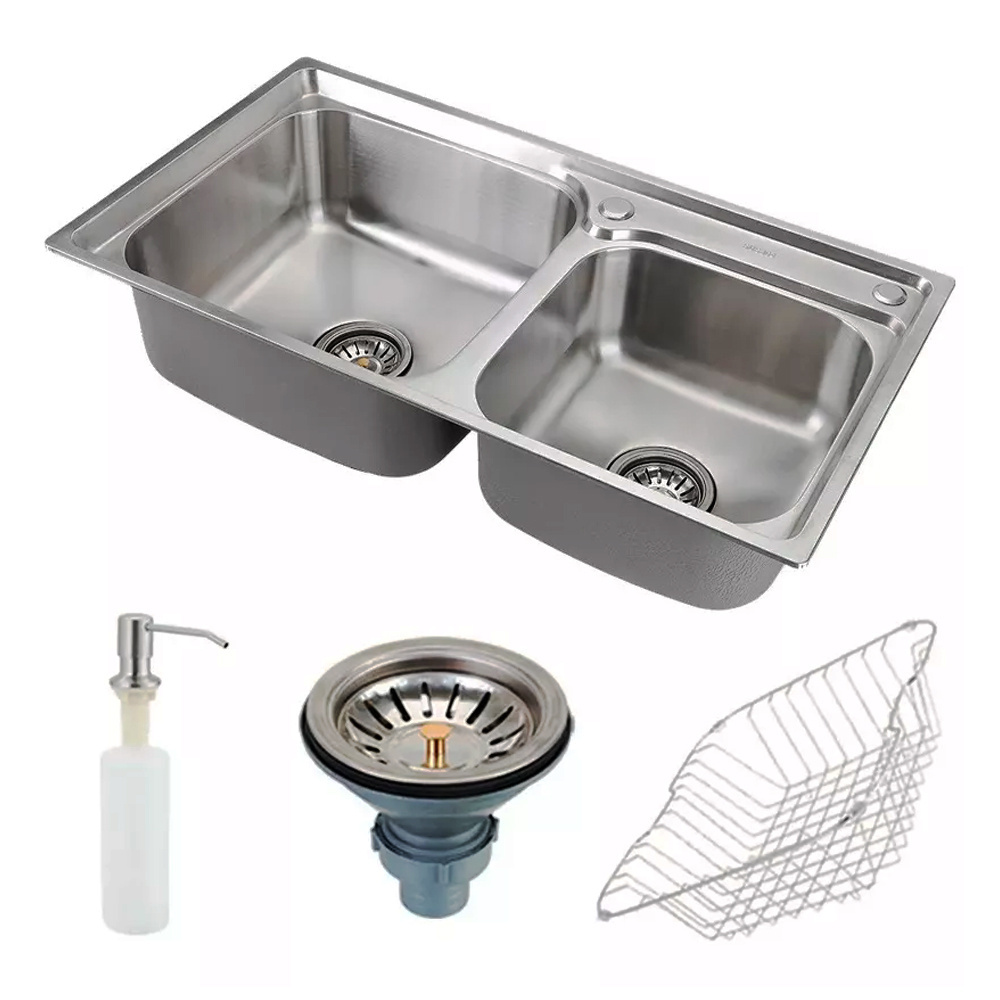 Cuba Cozinha Gourmet Pia Dupla Quadrada Inox 2 Bojos com Cesta 68x48 ...
