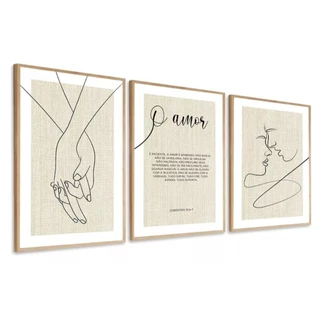KIT 3 quadro decorativo amor frase coríntios 13.4-7 quarto sala copa