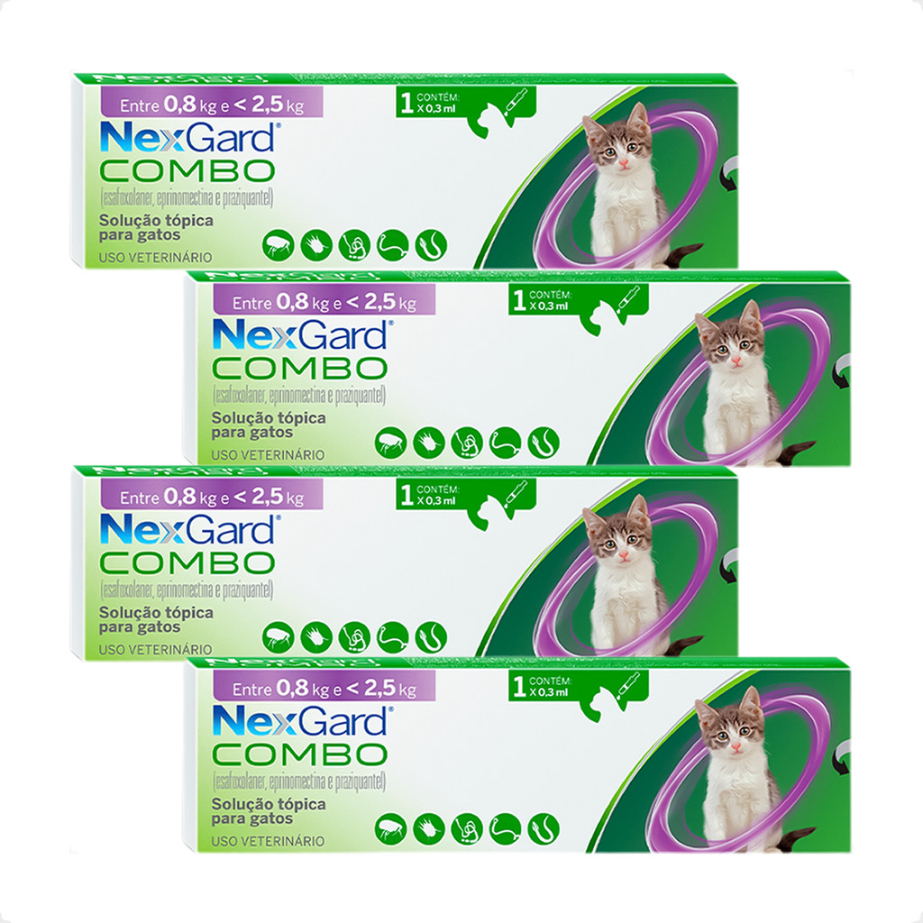 Kit 4 NexGard Combo Gatos 0,8Kg a 2,5Kg - 1 Aplicador 0,3ml | Shopee Brasil
