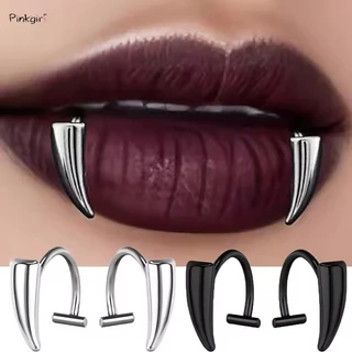 1 Par Punk Gótico Dentes Afiados Em Forma De Sem Piercing Anéis Labiais Mulheres Homens Clipe Labial De Aço Inoxidável J