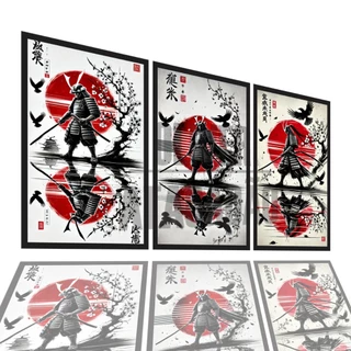 Quadro Decorativo Samurai Colors Alta Qualidade 3 Peças 120x60cm Luxo Ideal para Sala e Quarto