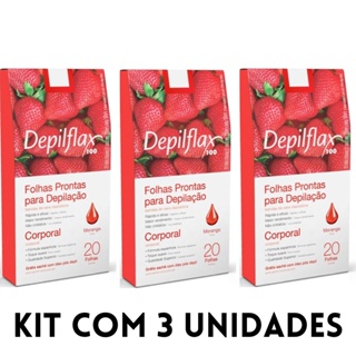Kit 3 Caixas Folhas Depilatórias Corporal Morango 60 Unidades Depilflax