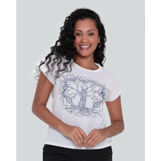 Blusa Feminina Floral Strass Branca