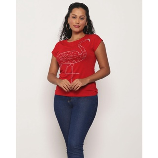Blusa Feminina Manga Curta com Estampa Frontal Vermelha