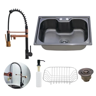 Kit Cuba Luxo Preta C/ Torneira Gourmet Rose Gold Preta