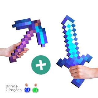 Kit Minecraft DIAMANTE ENCANTADO - Espada, Picareta, Machado