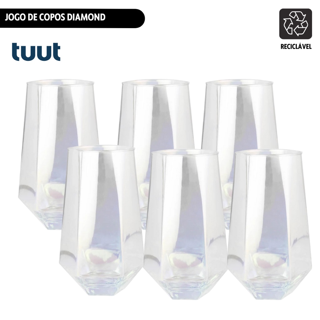 Jogo c/6 Unid Copo Diamond Furtacor Vidro 530ml Tuut | Shopee Brasil