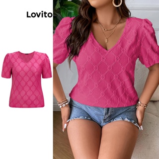 Lovito Plus Size Elegante Blusa Feminina Floral de Jacquard com Bordados LBE05144 (Rosé)