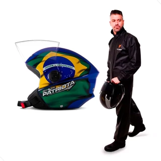 Capacete Moto Pro Tork Aberto New Liberty 3 Three Patriota + Capa de Chuva Pioneira