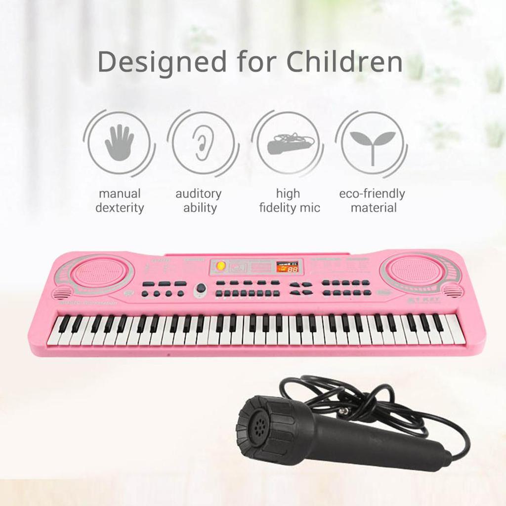 Piano infantil 61 teclas com microfone Multifuncional Órgão