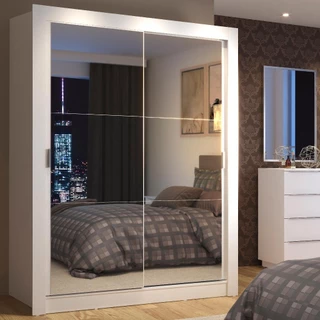 Guarda-Roupa Solteiro Madesa Denver 2 Portas de Correr de Espelho - Branco em Oferta na Shopee