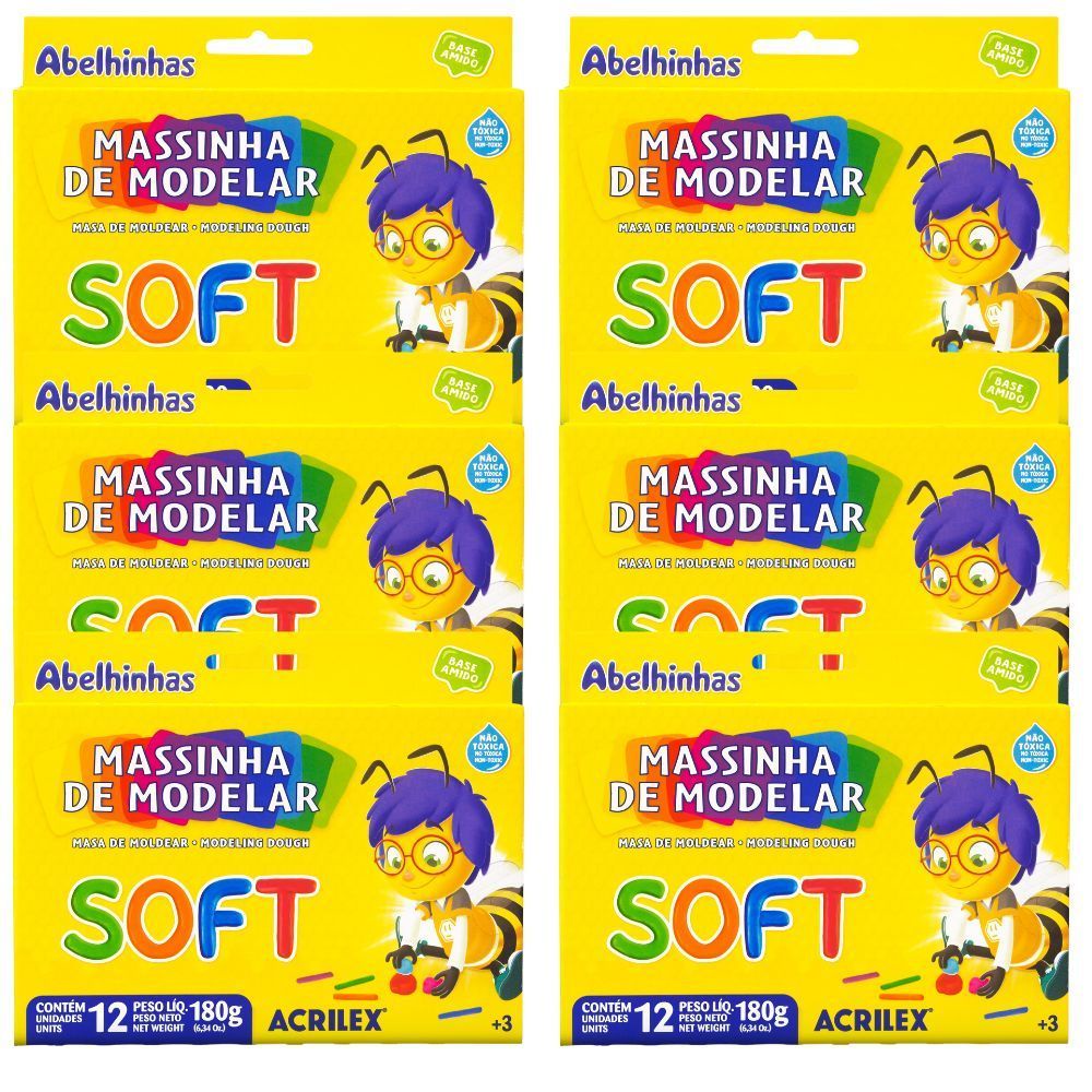 Massinha de Modelar Soft Acrilex - 12 Cores - Kit 6 Caixas | Shopee Brasil