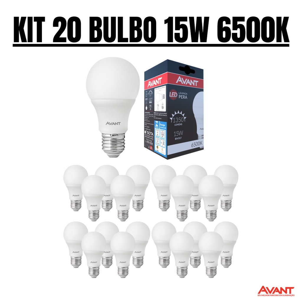 KIT 20 LÂMPADA LED BULBO 15W E27 6500K - AVANT
