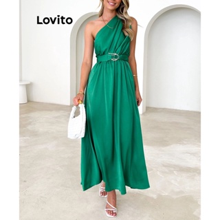 Lovito Vestido Elegante De Ombro Frio Com Cinto Liso Para Mulheres LNL41086