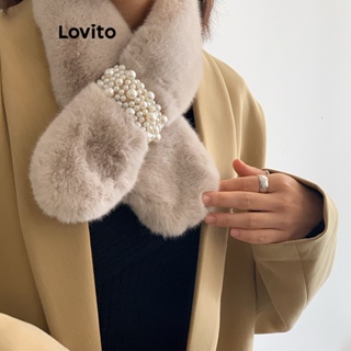 Lovito Lenços Elegantes De Pérolas Lisas De Pelúcia Cruzadas Para Mulheres LFA11527