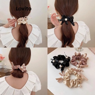 Lovito Laços De Cabelo Casuais Com Pérolas E Laço Liso Para Mulheres LFA11282