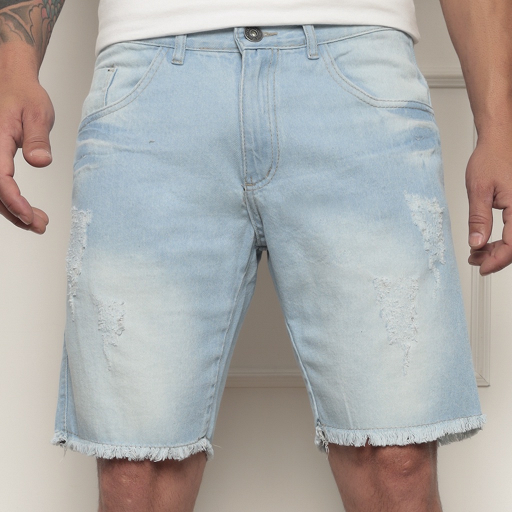 Bermudas Rascada Masculinas Jeans Com Lycra Slim Fit | Shopee Brasil