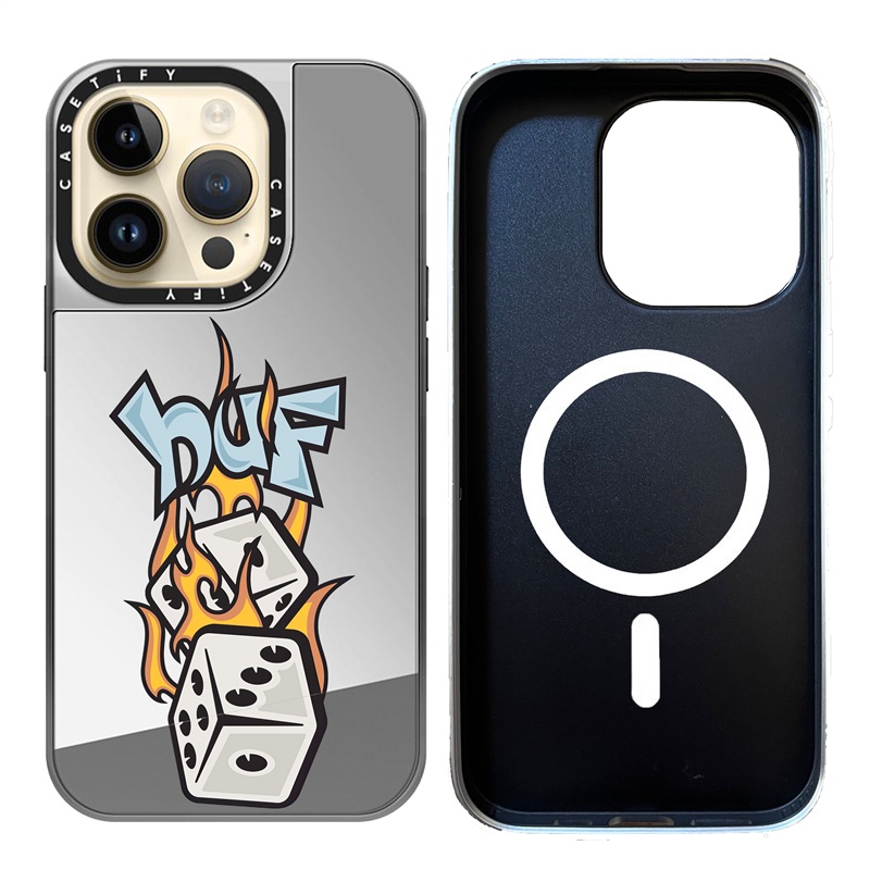 CASETiFY X HUF Dadosmagnético De Sucção Matte Black & Sliver Mirror Casing Apple IPhone 15 14 13 12 Pro Max Plus Tampa Da Caixa Traseira Dura Com Logotipo De Escultura