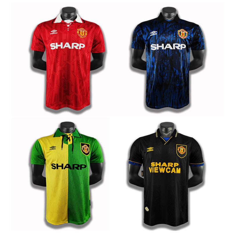 Camisa de Futebol Memorabilia 1992-93-94 Manchester United Vermelho Azul Amarelo Verde Preto Retro CANTONA