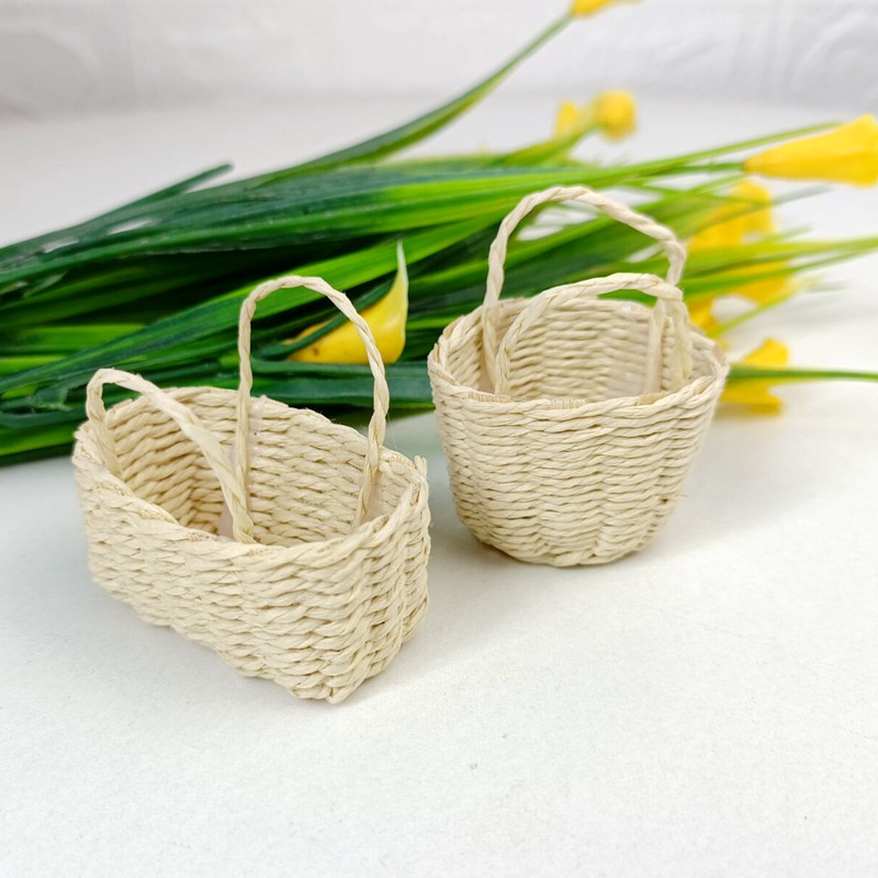 Mini Cesta de Palha para Casa de Bonecas Cesta de Palha Tecida de Ráfia ...