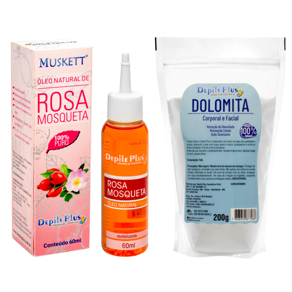 Kit Talco Dolomita 200g + Óleo de Rosa Mosqueta da rosa rubiginosa 60ml ...