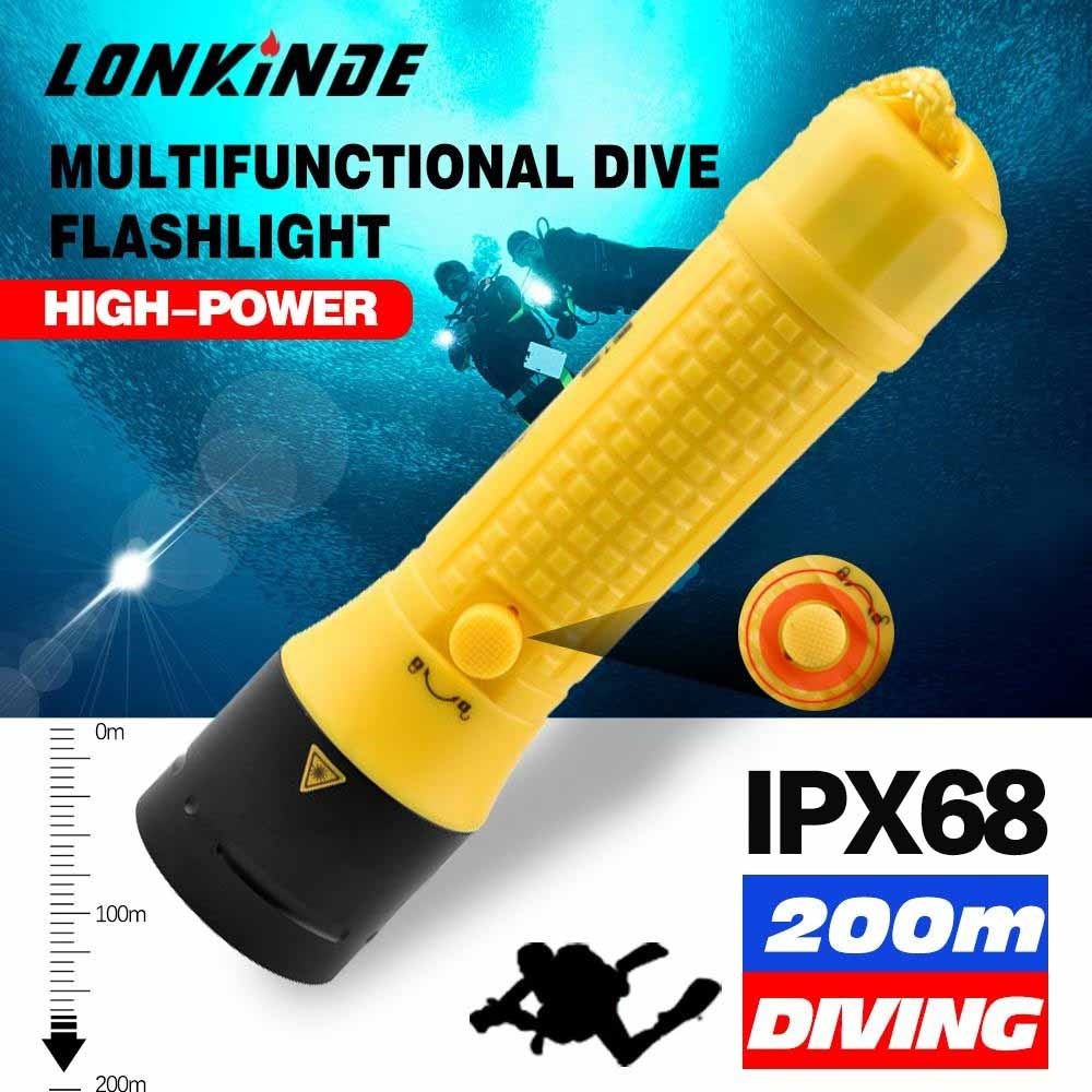 XM L2 Lanterna LED De Mergulho De À Prova D'água 100m Com 3 * 18650 Bateria DC Lâmpada Recarregável