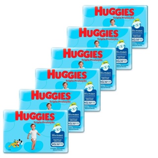 Fralda Descartável Huggies Tripla Proteção Mega Tamanho XG - 6 Pacotes com 32 Fraldas - Total 192 Tiras