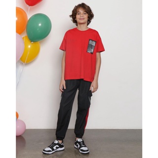 ​ ​Calça Juvenil Jogger Bolso Cargo Com Corrente Preta