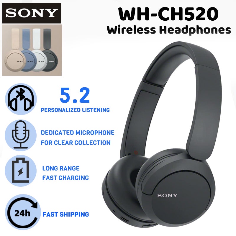 Sony WH-CH520 TWS Fones De Ouvido Bluetooth Sem Fio Intra-Auriculares HIFI Estéreo Com Microfone Integrado