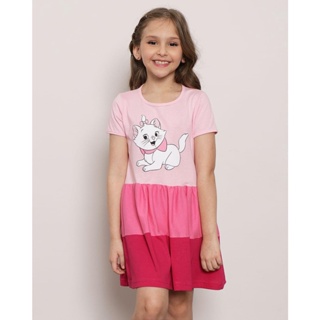 Vestido Infantil Disney Marie Três Marias Manga Curta Rosa