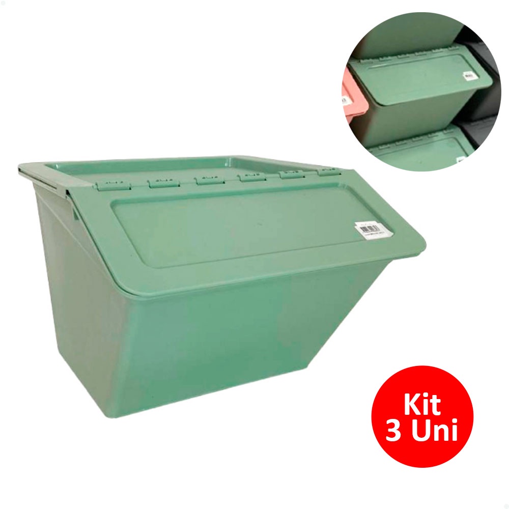 Caja decorativa de Ou Caixas Organizadoras Empilhaveis Caixa Organizadora  Com Tampa Reforçada Decorativa Cube Grande Baixa 16L 45x35x13 color verde  45cm de largo x 35cm de ancho x 13cm de alto