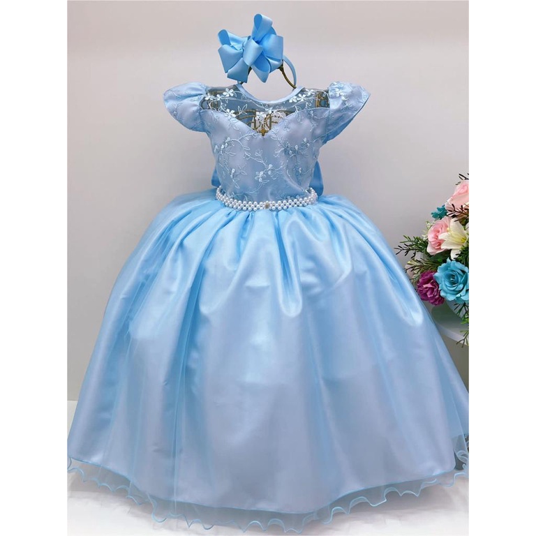 Vestido Princesa Azul Longo Luxo