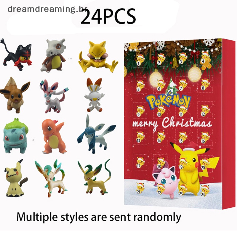 Novo 24 PCS Pokemon Natal 2022 Caixa Do Calendário De Advento Figura Brinquedos Pikachu Anime Cega Personagem Criança Presentes Box .