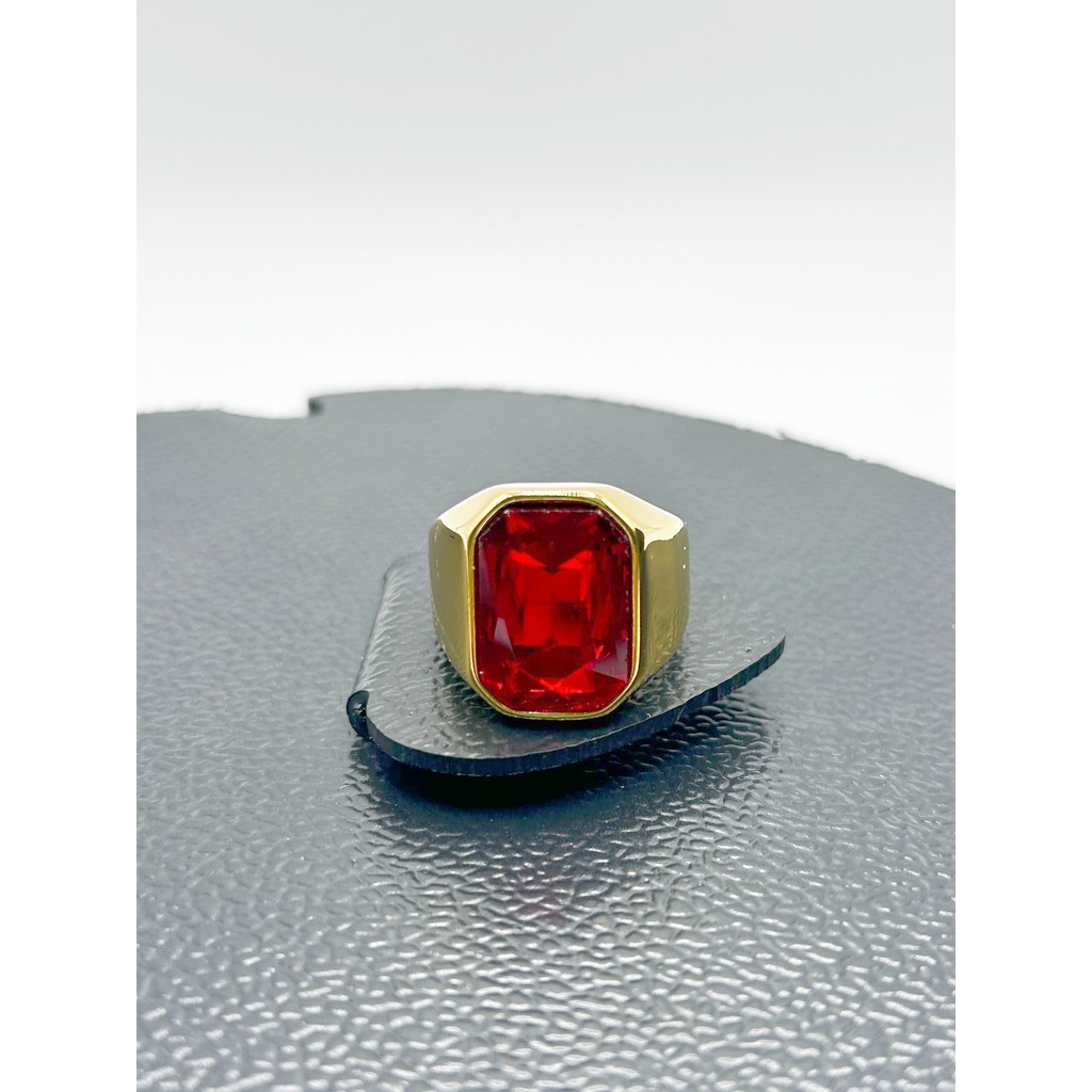 Anéis Dedeira Masculino Cravejado Luxo Banhado A Ouro Anel Zircão Vermelho