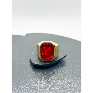 Anéis Dedeira Masculino Cravejado Luxo Banhado A Ouro Anel Zircão Vermelho