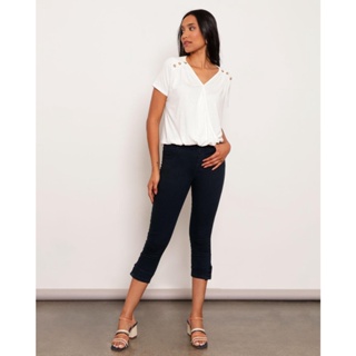 Calça Sarja Feminina Cropped Botão Rosa Marinho