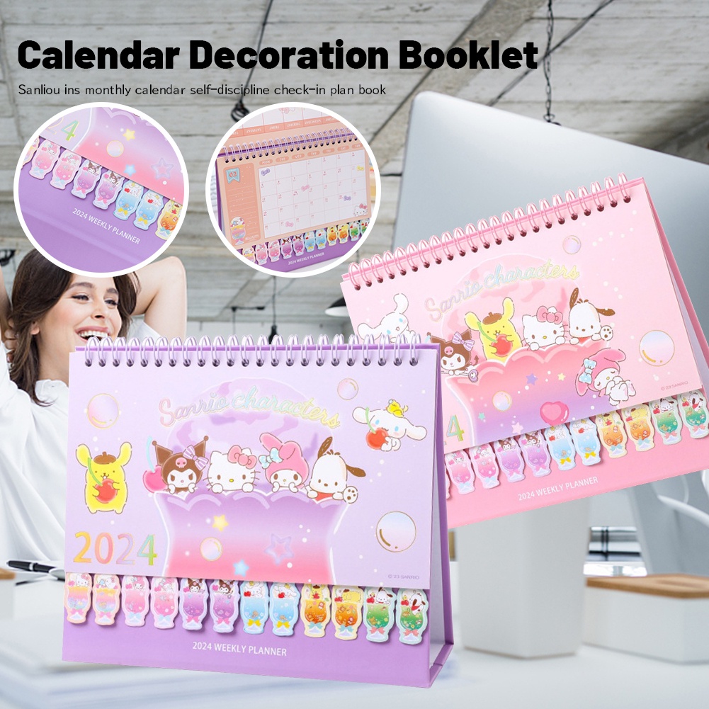 Calendário De Mesa Sanrio 2024 Anime Em Pé Flip Semanal Bloco De