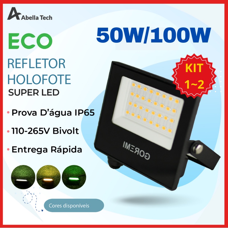 Holofote Refletor Led ECO Pro 50W ou 100W Branco Frio 6500K (Luz Branca) | IP65 | Luz Econômica | Pronta Entrega