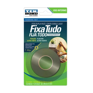 Fita Dupla Face Fixa Tudo Acrílica Transparente 1 Kg 25mm x 2m Tekbond Ultra Forte Prática Segura Incolor Uso Interno