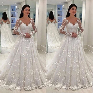 FYATHM Vestido De Noiva Para Prom 2024 Novo Doce Feminino Manga Longa V Lacee Profundo