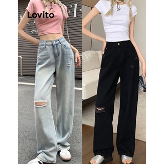 Lovito Jeans Casuais Com Bolso Rasgado E Lavados Para Mulheres L74ED009