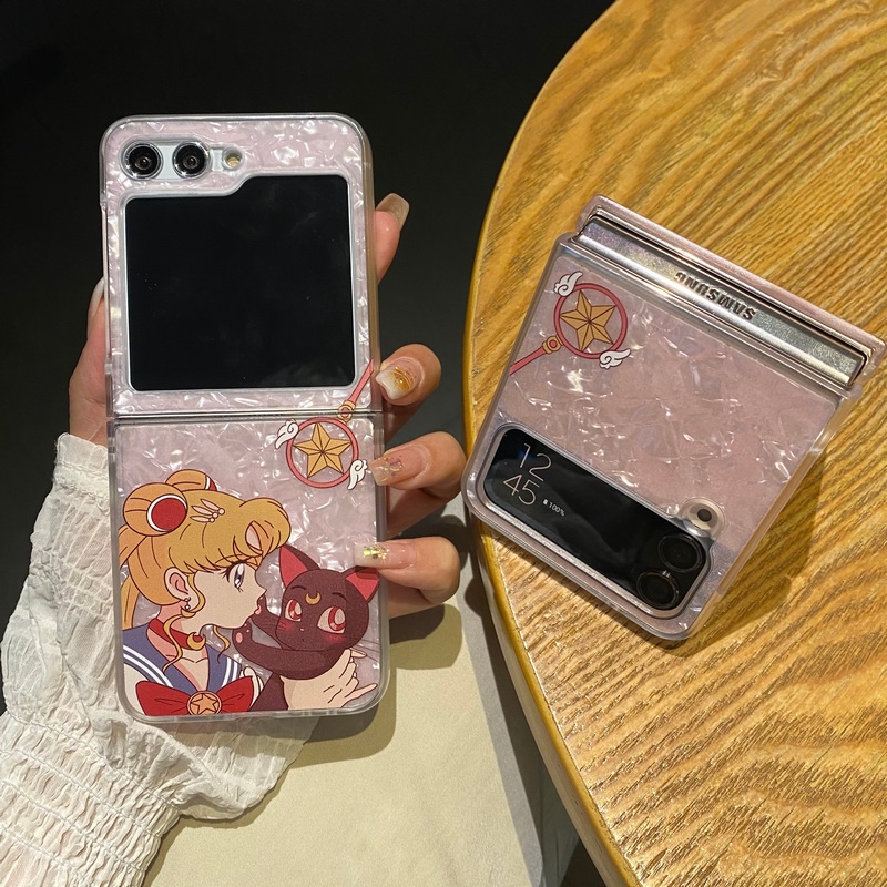 Samsung Galaxy Z Flip Flip5 5G Caixa De Concha De cartoon Lua De Marinheiro Com Corrente 3 4 Dura À Prova De Choque Capa Da Criatividade Do Telefone