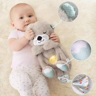 30cm Brinquedo De Sono Fofo Bebê Pequeno Cordeiro Respirando Lontra Música Apaziguadora De Pelúcia Para Recém-Nascido