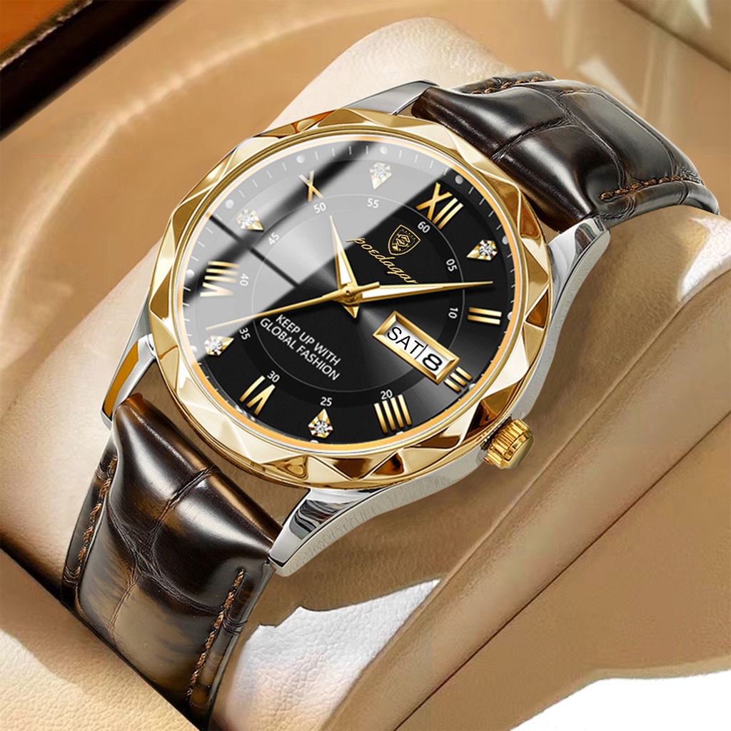 POEDAGAR Relógio De Pulso Masculino De Luxo Para Homens De Negócios À Prova D'água Data Luminosa Semana Quartzo Couro reloj