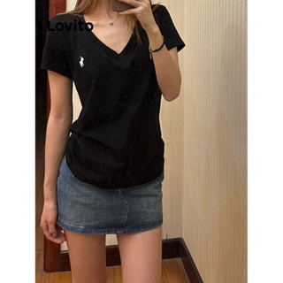 Lovito Camiseta Básica Lisa Casual Para Mulheres LNE42192